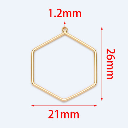 10pcs Gold hexagon wire Charms 26x21mm, 18K Gold plated Brass, Geometric Hoop Pendants (GB-368-A)