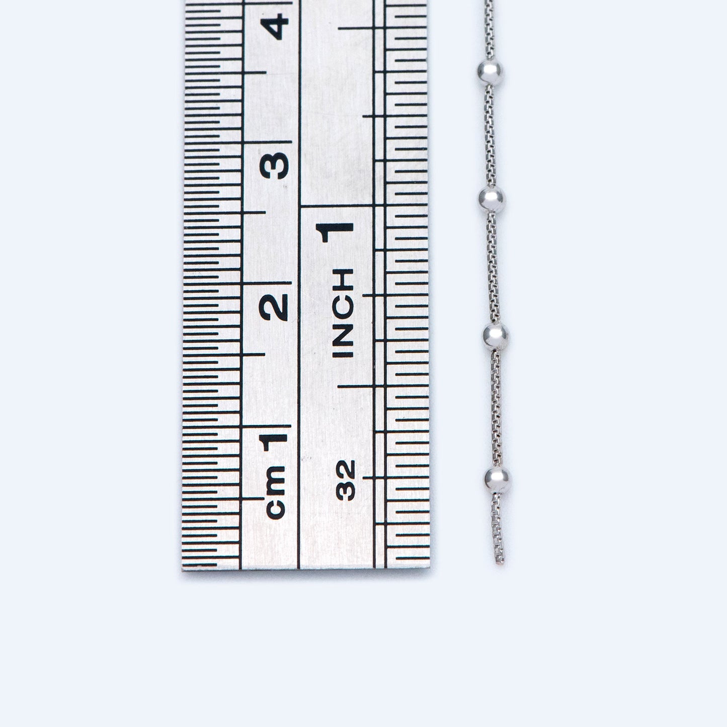 Silver tone Box Chain with 2mm Round Beads, Rhodium plated Brass Ball Chain (#LK-230-2)/ 1 Meter=3.3 ft