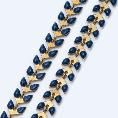 Dark Blue Enamel Brass Arrow Chain 6mm, Flat Chevron Chain, Herringbone Fish bone Designer Chain (#LK-048-17)/ 1 Meter=3.3ft