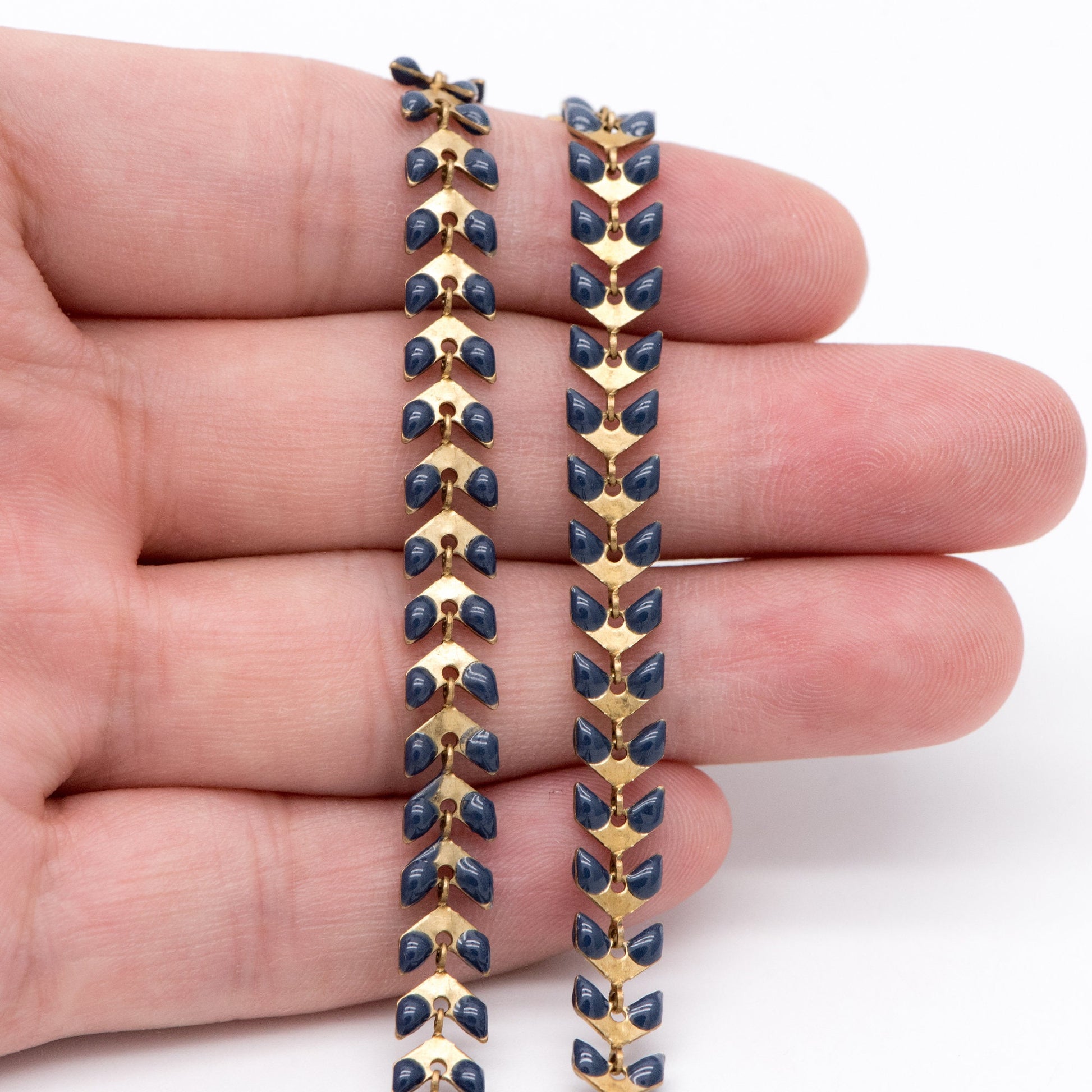Dark Blue Enamel Brass Arrow Chain 6mm, Flat Chevron Chain, Herringbone Fish bone Designer Chain (#LK-048-17)/ 1 Meter=3.3ft