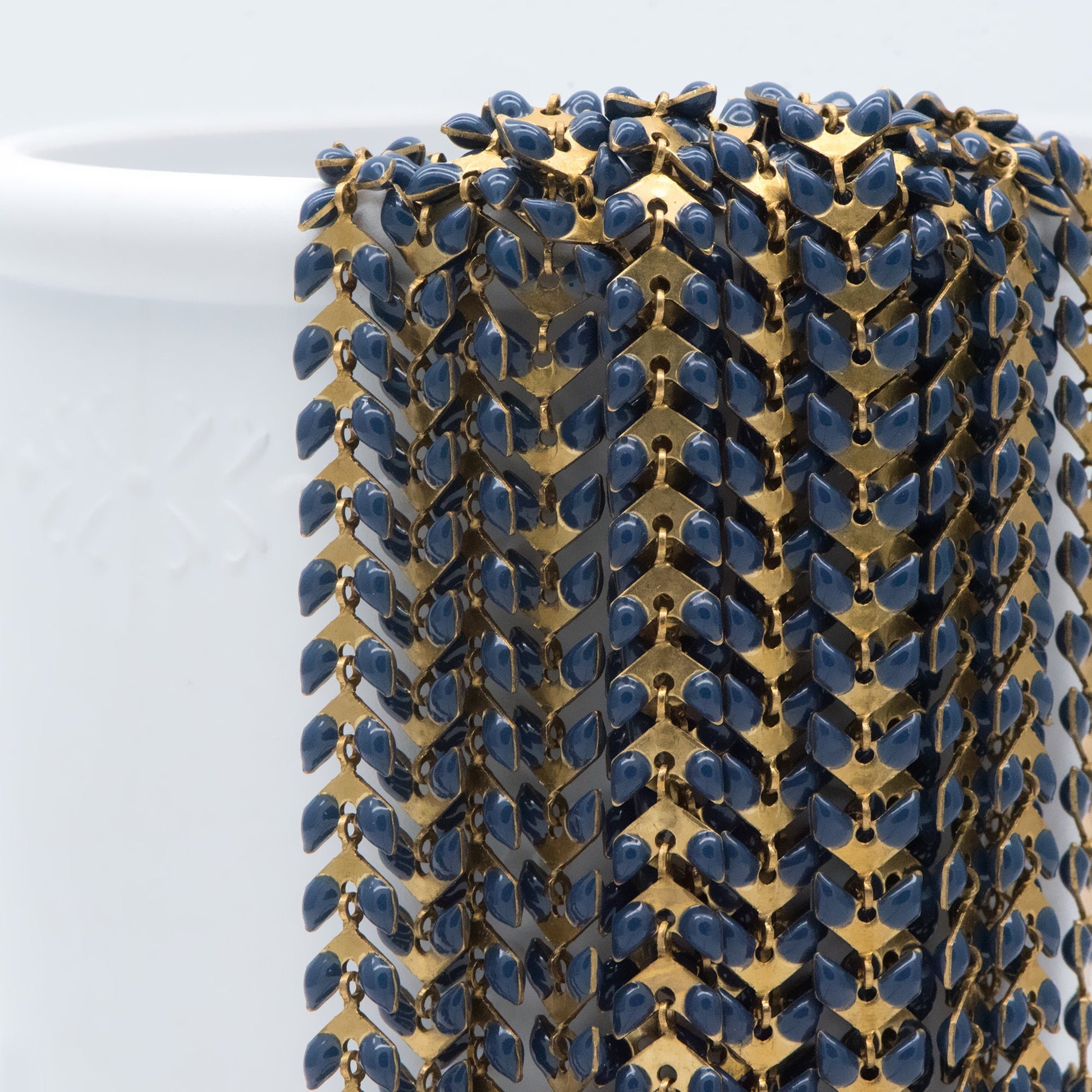 Dark Blue Enamel Brass Arrow Chain 6mm, Flat Chevron Chain, Herringbone Fish bone Designer Chain (#LK-048-17)/ 1 Meter=3.3ft