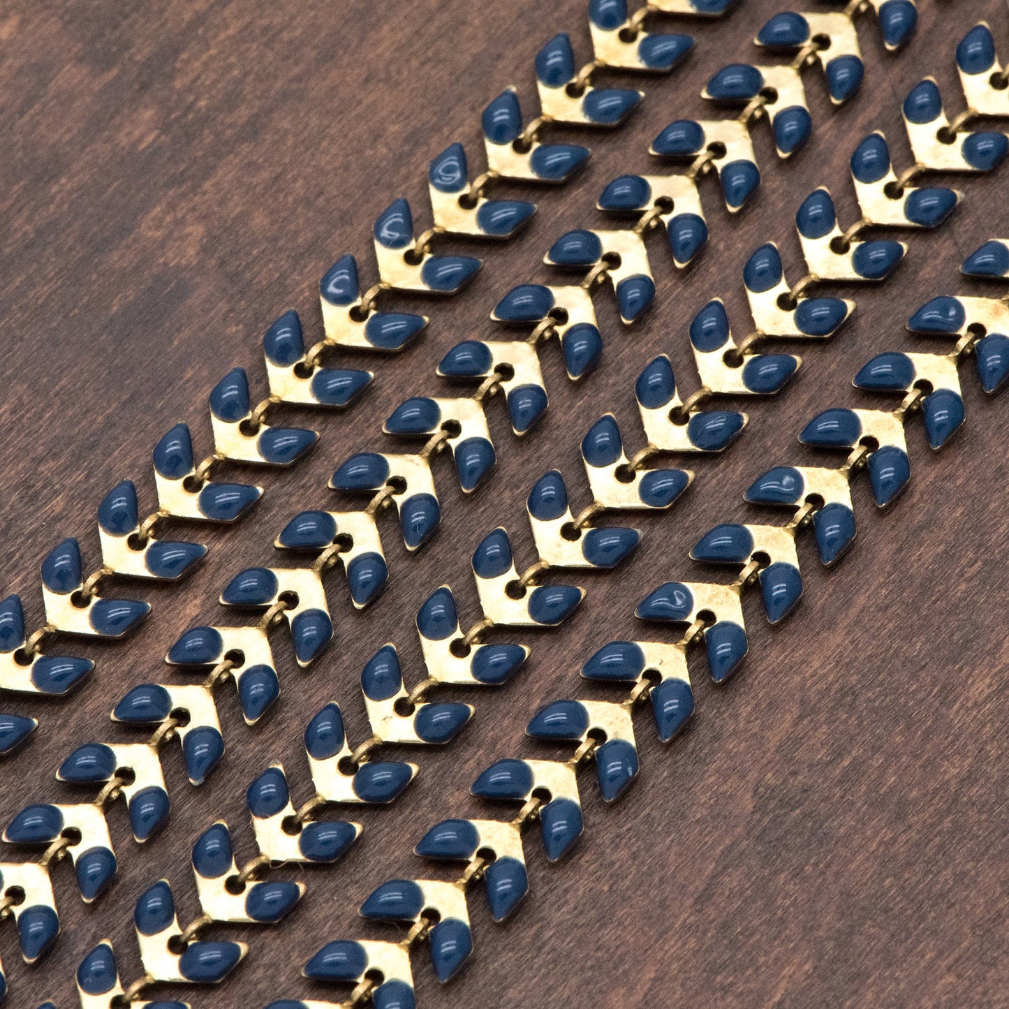 Dark Blue Enamel Brass Arrow Chain 6mm, Flat Chevron Chain, Herringbone Fish bone Designer Chain (#LK-048-17)/ 1 Meter=3.3ft