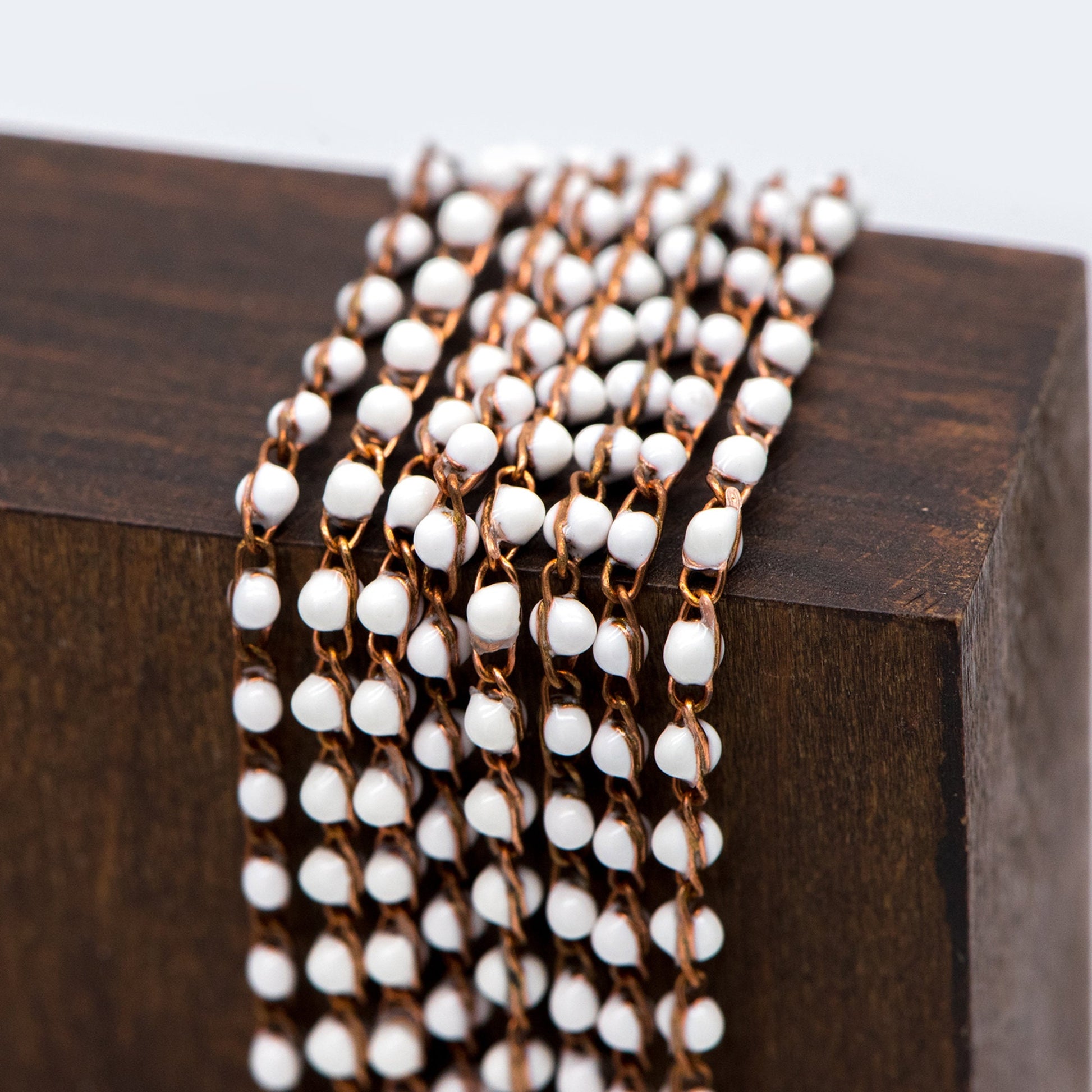 White Enamel Brass Chain 2.5mm Thin, Unplated Brass Designer Chains (#LK-050-2)/ 1 Meter=3.3ft
