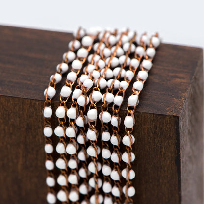 White Enamel Brass Chain 2.5mm Thin, Unplated Brass Designer Chains (#LK-050-2)/ 1 Meter=3.3ft