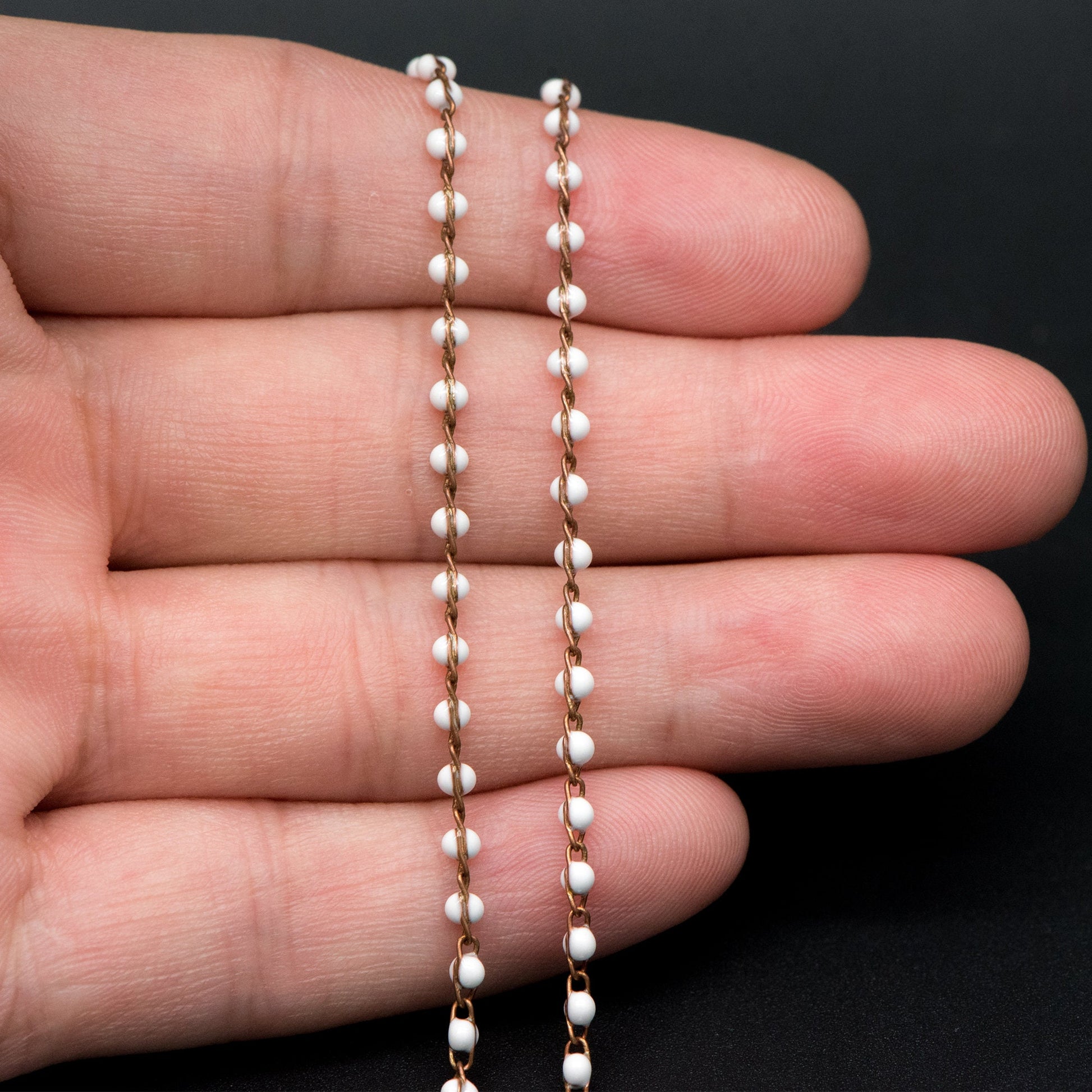 White Enamel Brass Chain 2.5mm Thin, Unplated Brass Designer Chains (#LK-050-2)/ 1 Meter=3.3ft