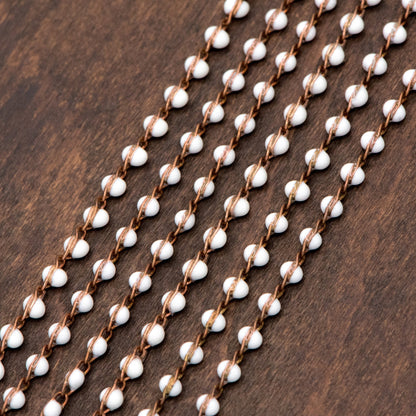 White Enamel Brass Chain 2.5mm Thin, Unplated Brass Designer Chains (#LK-050-2)/ 1 Meter=3.3ft