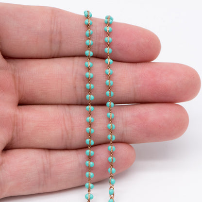 Green Enamel Brass Chain 2.5mm Thin, Unplated Brass Designer Chains (#LK-050-3)/ 1 Meter=3.3ft