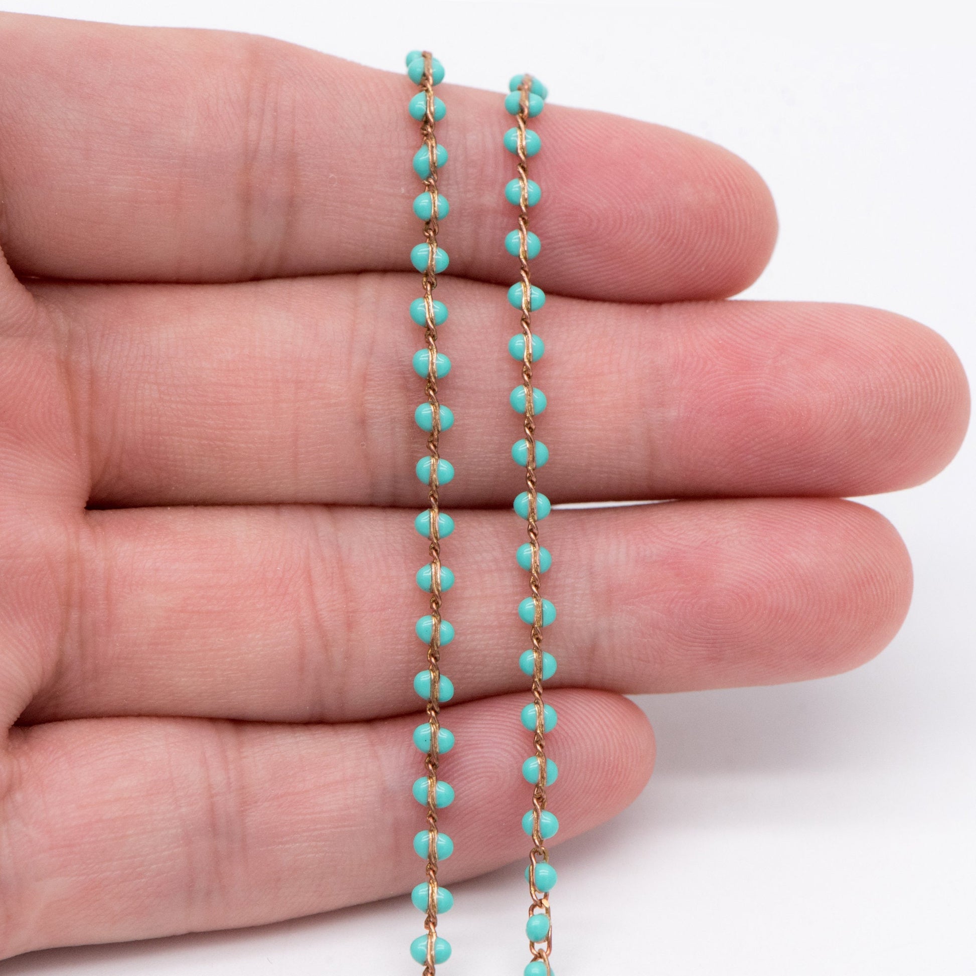 Green Enamel Brass Chain 2.5mm Thin, Unplated Brass Designer Chains (#LK-050-3)/ 1 Meter=3.3ft