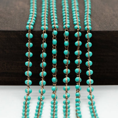 Green Enamel Brass Chain 2.5mm Thin, Unplated Brass Designer Chains (#LK-050-3)/ 1 Meter=3.3ft