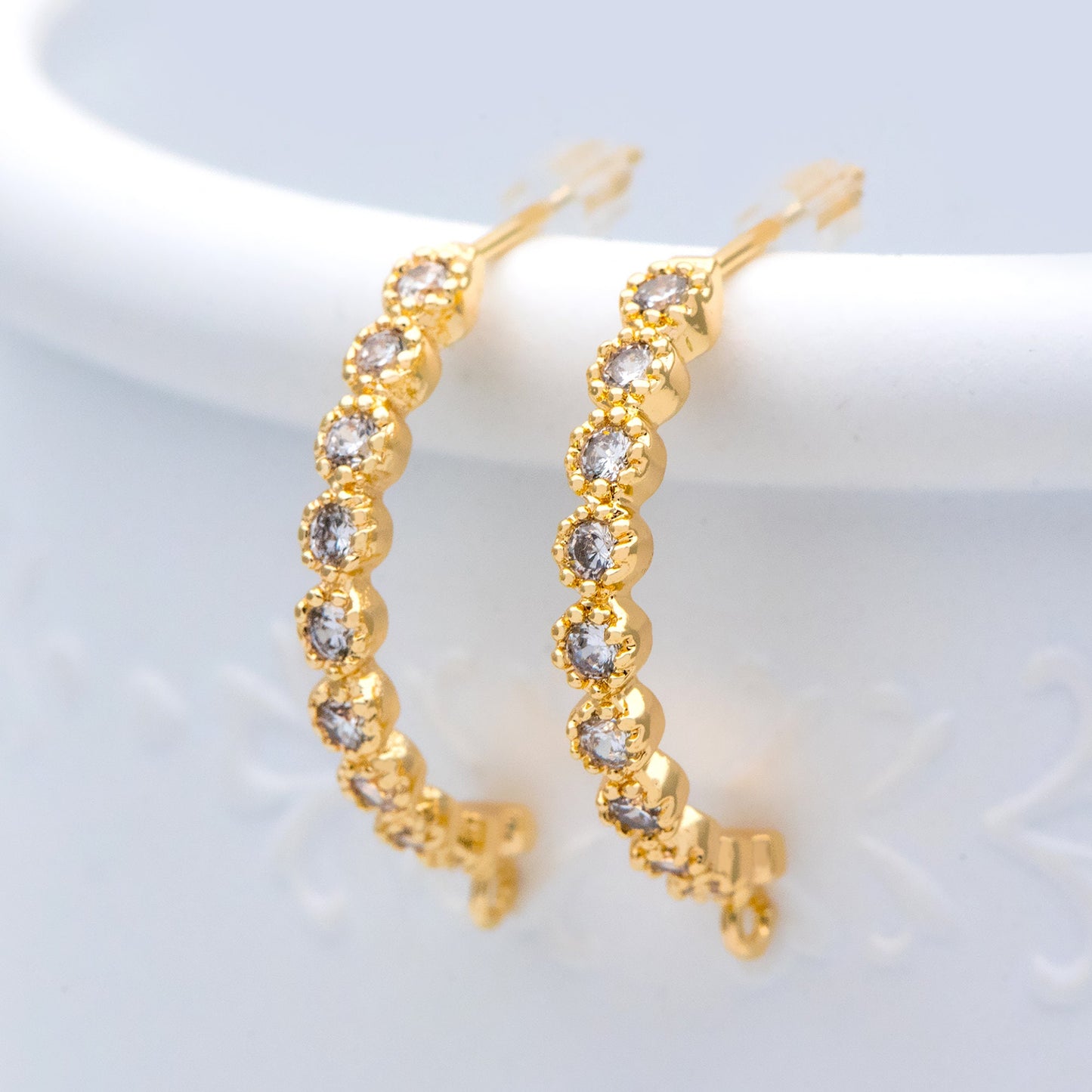 10pcs CZ Pave Gold Earring Studs, 18K Gold Plated Brass Ear Posts, Sparkly Bar Earring Components (GB-1307)