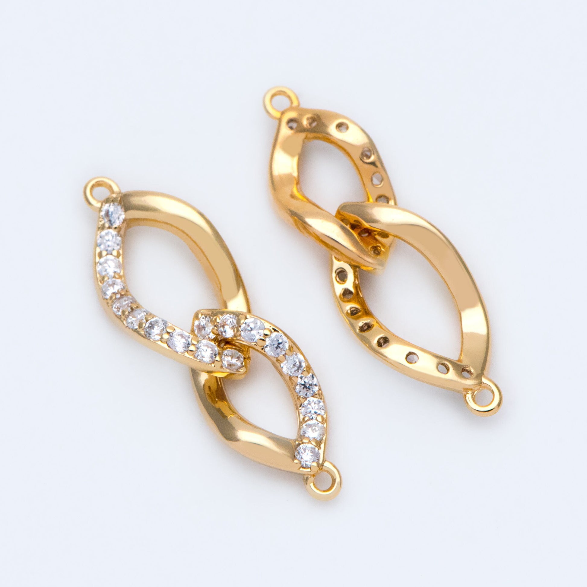 4pcs Micro Pave Chain Connector, Gold plated Brass Links with 2 Loops, CZ Rhinestone Pave Charm Pendants (GB-2197-C)
