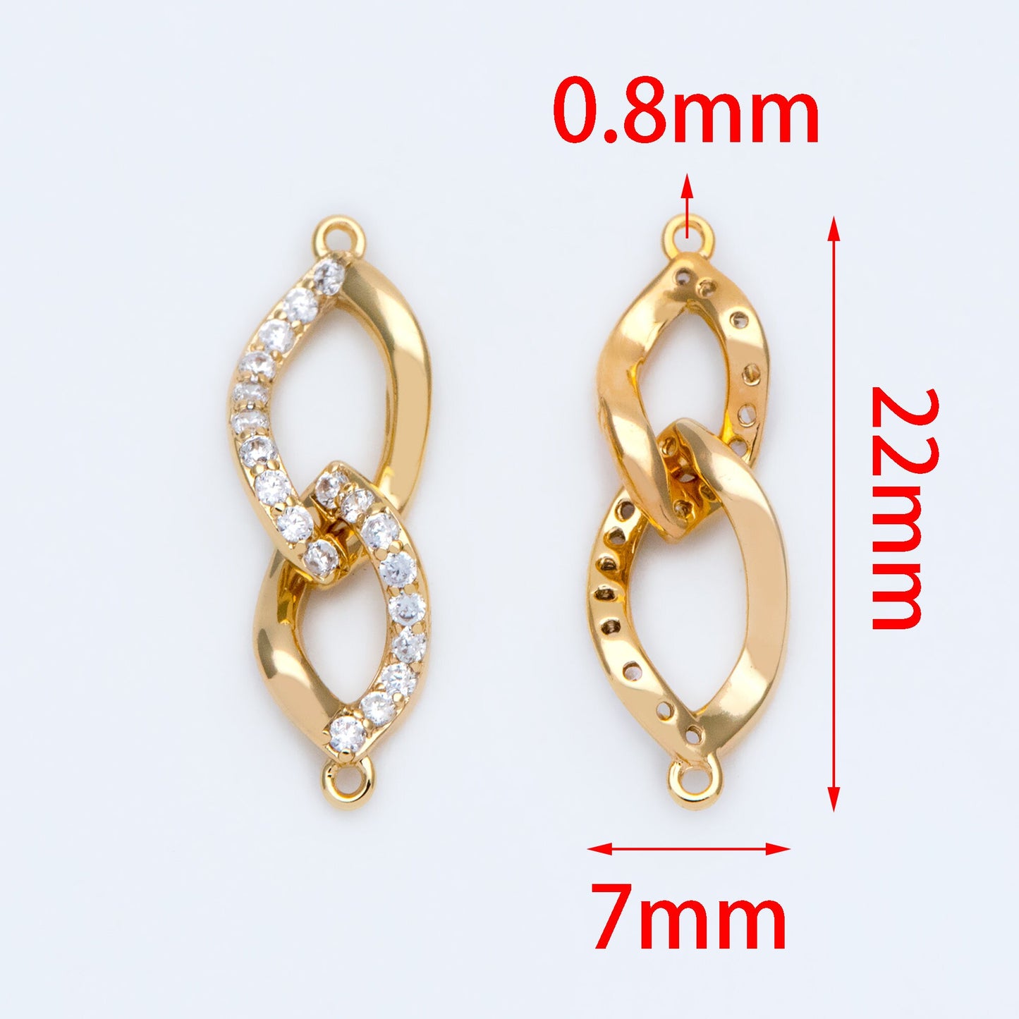 4pcs Micro Pave Chain Connector, Gold plated Brass Links with 2 Loops, CZ Rhinestone Pave Charm Pendants (GB-2197-C)