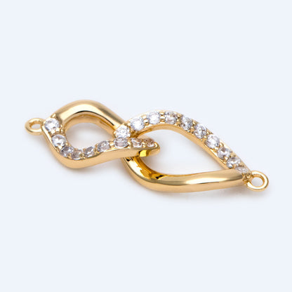 4pcs Micro Pave Chain Connector, Gold plated Brass Links with 2 Loops, CZ Rhinestone Pave Charm Pendants (GB-2197-C)