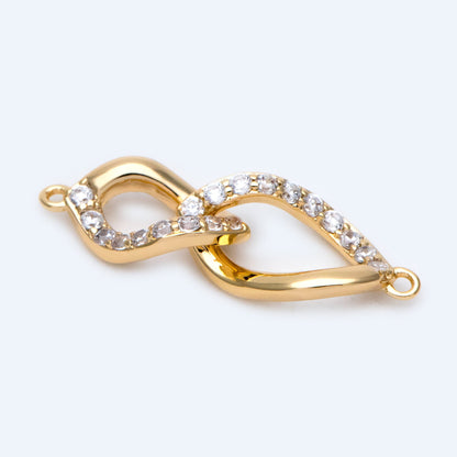 4pcs Micro Pave Chain Connector, Gold plated Brass Links with 2 Loops, CZ Rhinestone Pave Charm Pendants (GB-2197-C)