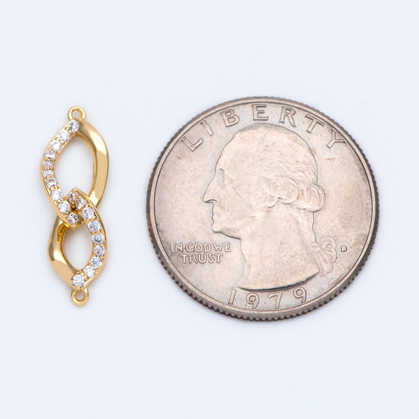 4pcs Micro Pave Chain Connector, Gold plated Brass Links with 2 Loops, CZ Rhinestone Pave Charm Pendants (GB-2197-C)