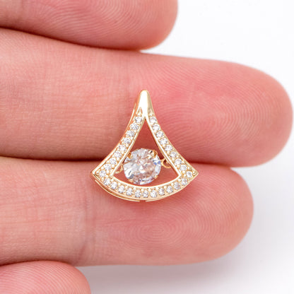 4pcs CZ Pave Gold Fan Shaped Charm 15x14mm, 18K Gold plated Gingko Leaf charm (GB-3118-I)