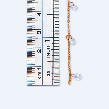 Raw Brass Cable Chains with Clear CZ Charms, Unplated Brass Beaded Chains (#LK-223-RB)/ 1 Meter=3.3 ft