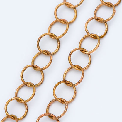 Raw Brass Round Cable Chain 7mm, Unplated Copper Link Chains Wholesale (#LK-224-RB)/ 1 Meter=3.3ft