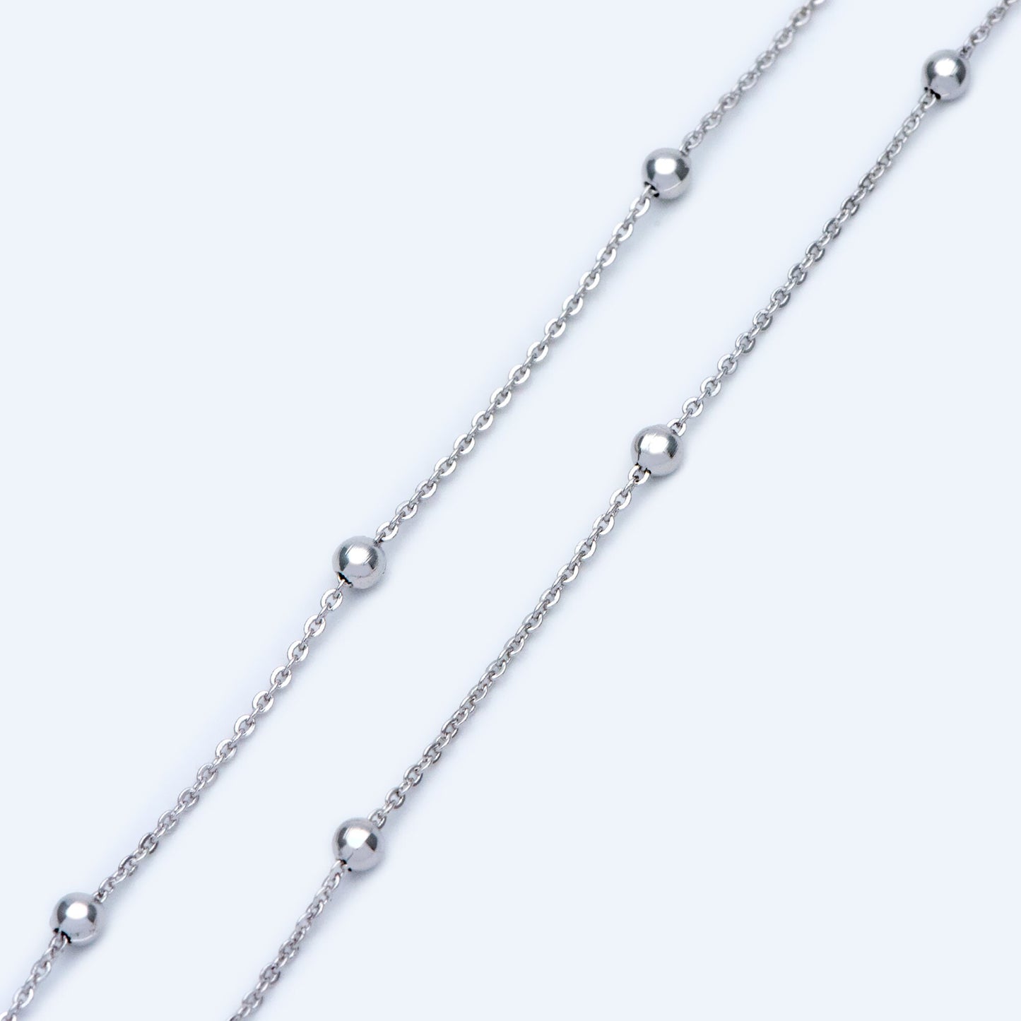 Silver tone Satellite Chains, 1.2mm Chain with 3mm Round Beads, Rhodium plated Brass Beaded Cable Chain (#LK-225-2)/ 1 Meter=3.3 ft