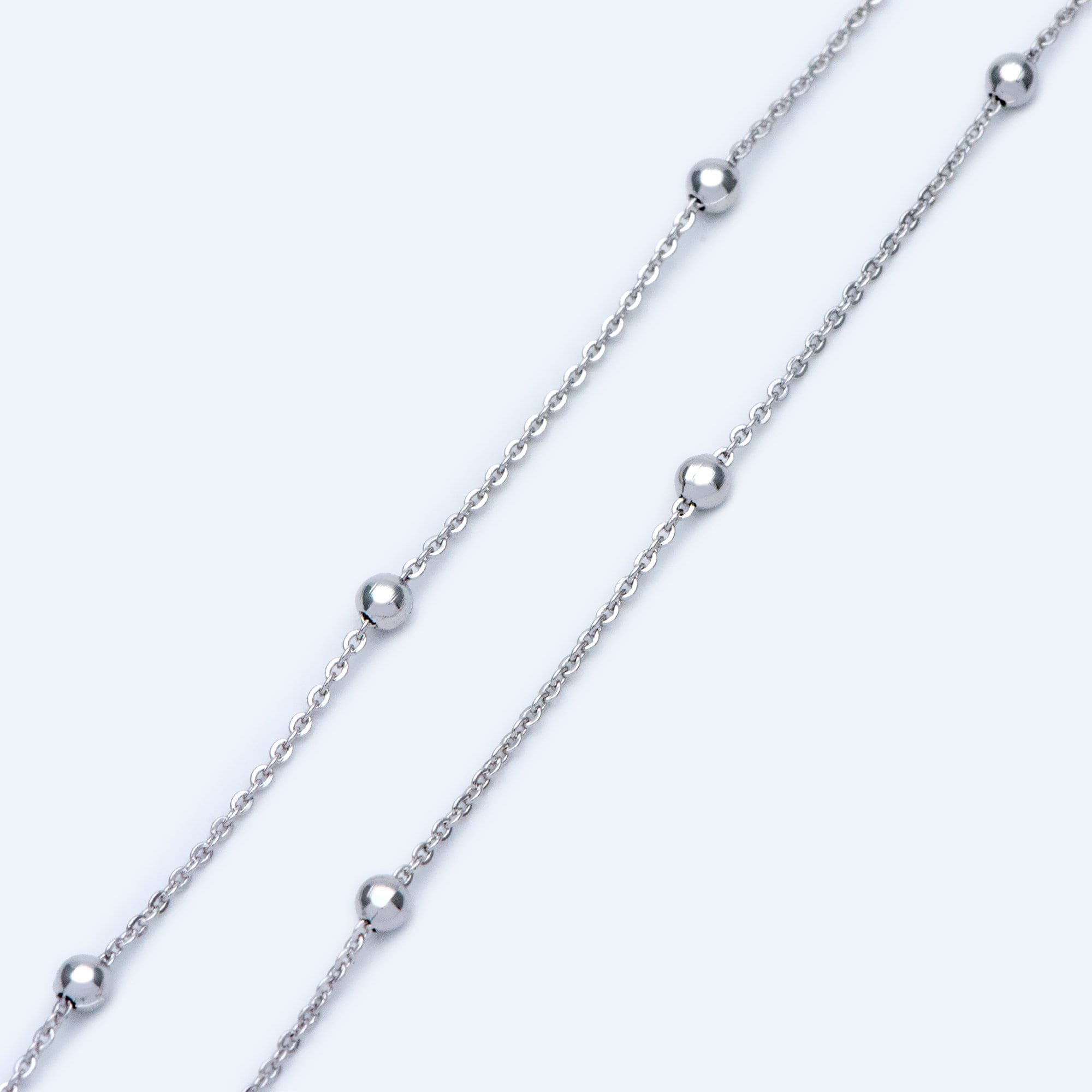 Silver tone Satellite Chains, 1.2mm Chain with 3mm Round Beads, Rhodium plated Brass Beaded Cable Chain (#LK-225-2)/ 1 Meter=3.3 ft