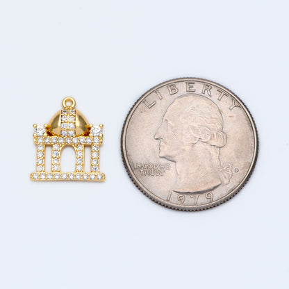 4pcs CZ pave Gold Castle Charm 15x13mm, Gold Plated Brass Castle Pendants (GB-1332)