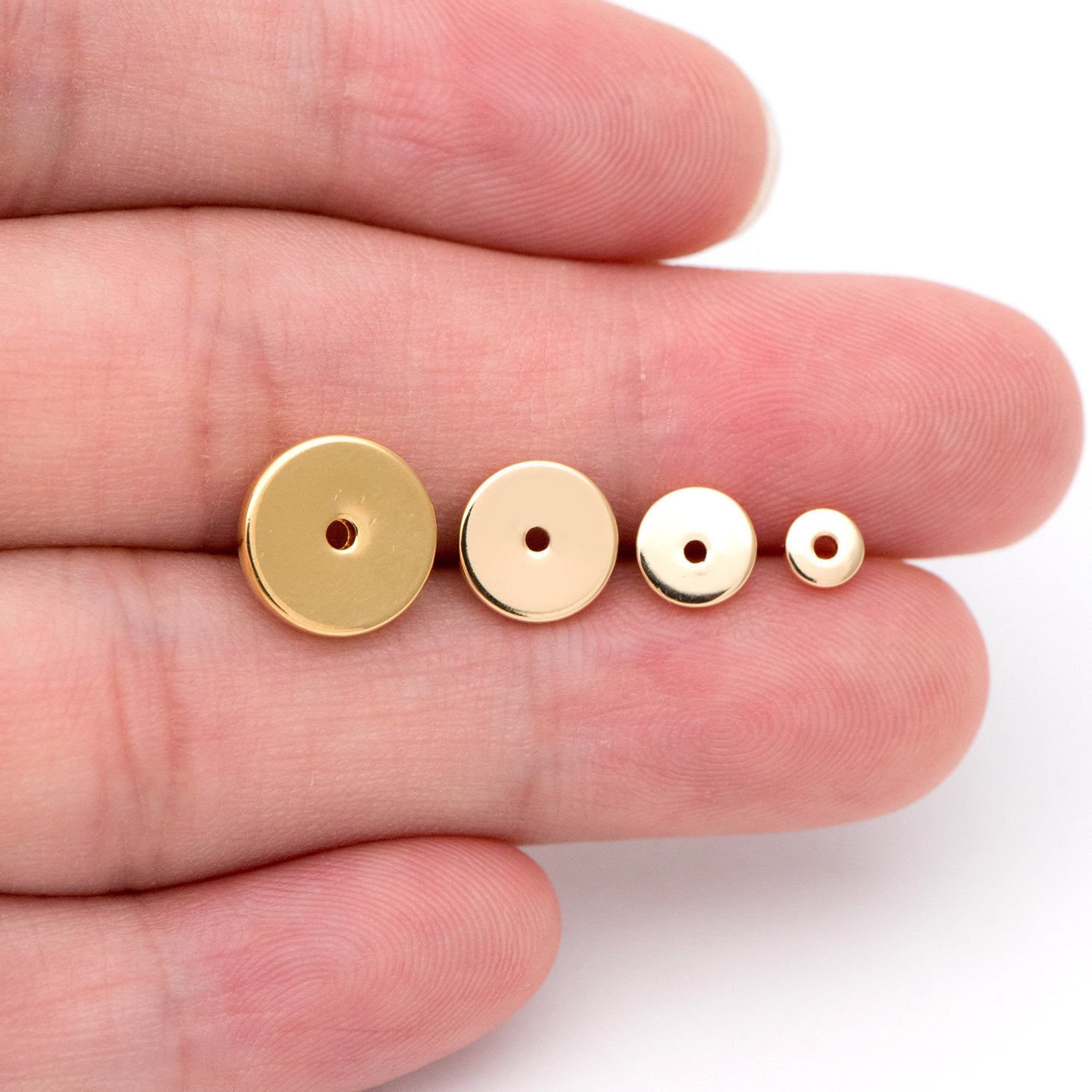 20pcs Gold/ Silver Tone Disc Spacer Beads, Round Coin Beads, Smooth Flat Disk Spacers 4/ 6/ 8/ 10mm, Donuts Findings diy jewelry (GB-1333)