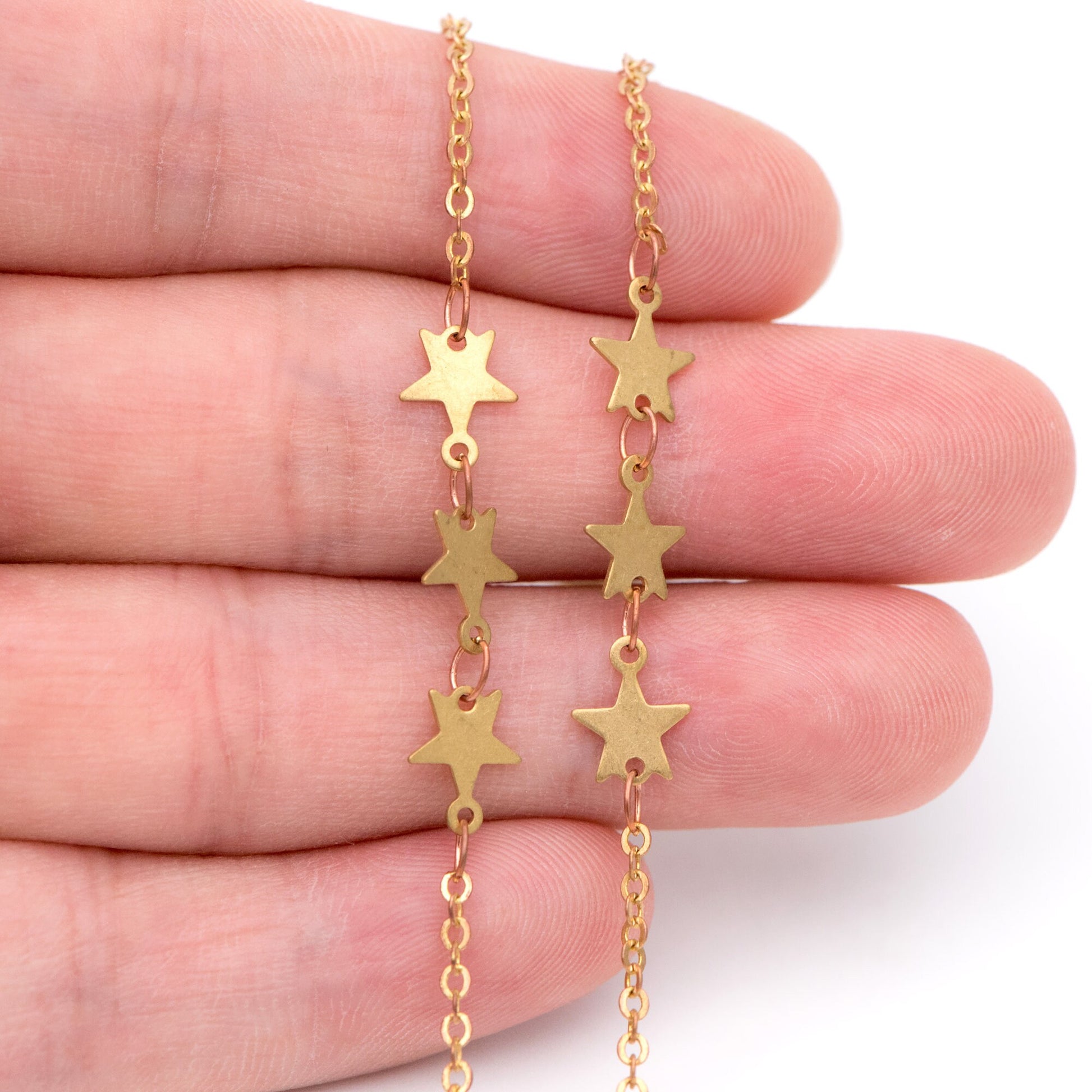 Raw Brass Star Beaded Chain 6.6mm, Unplated Star Link Chain Wholesale (#LK-214-RB)/ 1 Meter=3.3ft