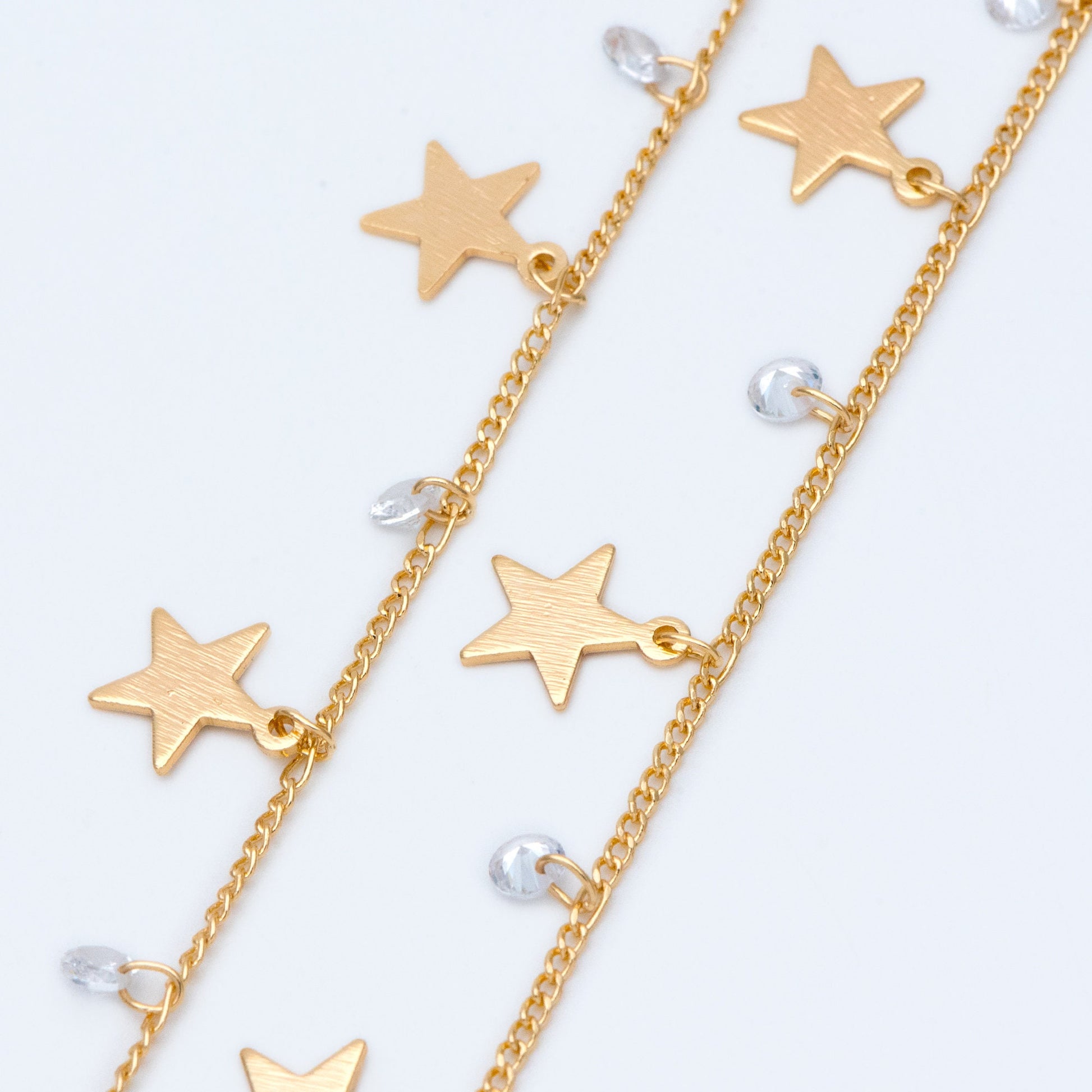 Gold Chain with Star and CZ Charms, 18K Gold plated Brass Curb Chain, Quality Chain for Jewelry Wholesale (#LK-219-1)/ 1 Meter=3.3ft