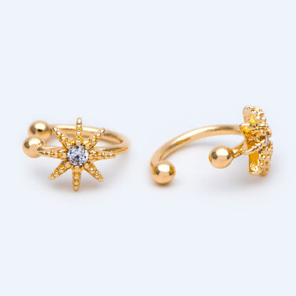 10pcs Cubic Zirconia Adjustable Gold Ear Cuffs, Gold plated Brass Earwire Earring Clips (GB-3539-C)