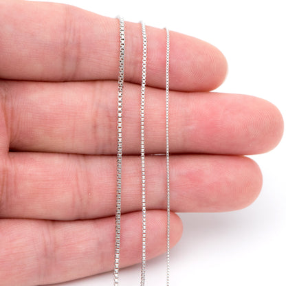 Rhodium plated Brass Box Chains, 0.7/ 0.9/ 1.1m Thin, Silver Tone Chain Findings (#LK-208)/ 1 Meter=3.3 ft