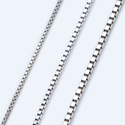 Rhodium plated Brass Box Chains, 0.7/ 0.9/ 1.1m Thin, Silver Tone Chain Findings (#LK-208)/ 1 Meter=3.3 ft
