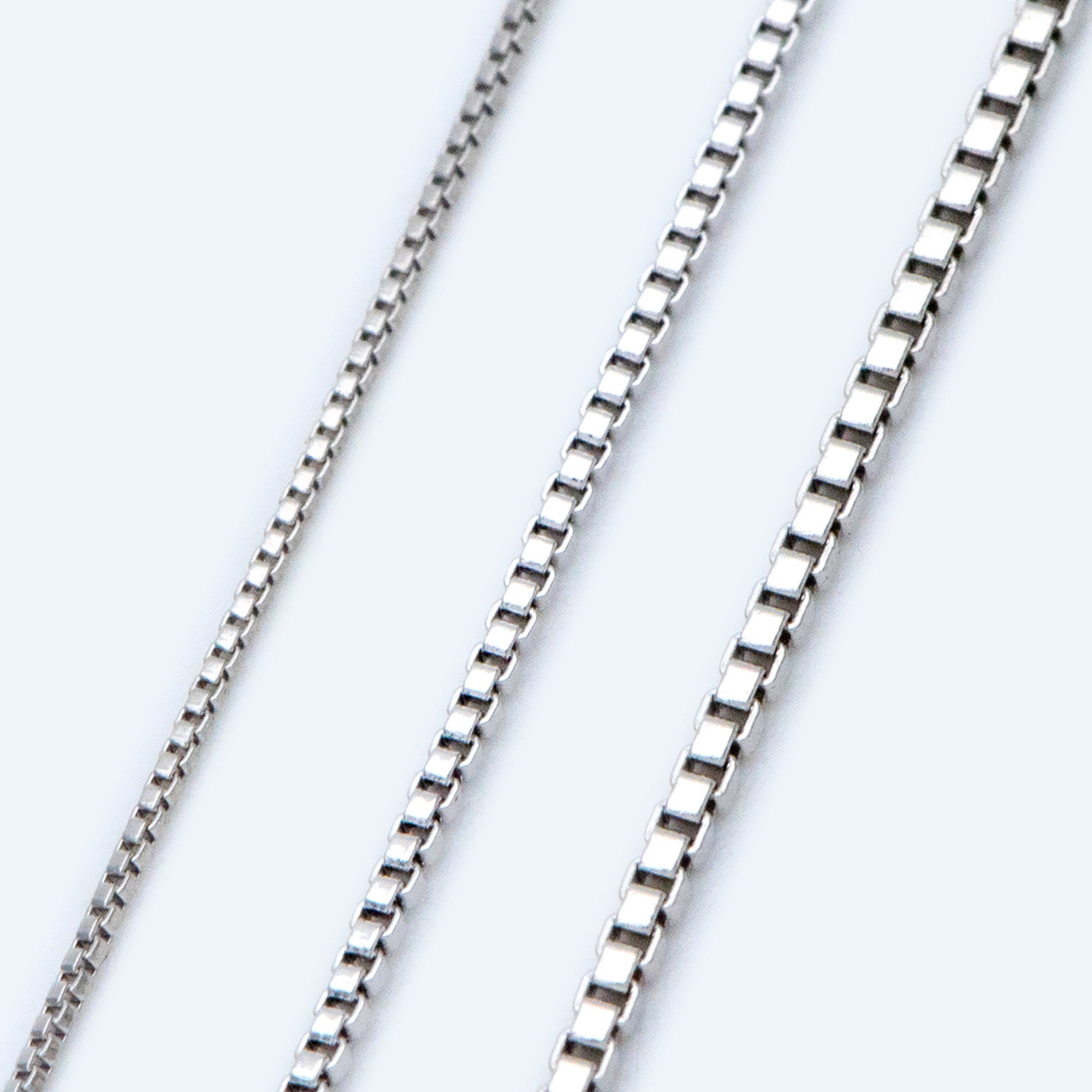 Rhodium plated Brass Box Chains, 0.7/ 0.9/ 1.1m Thin, Silver Tone Chain Findings (#LK-208)/ 1 Meter=3.3 ft