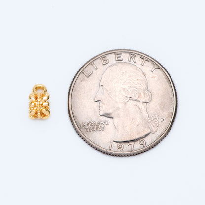 10pcs Gold Bail Beads, Bail Charm Holder Spacer with Loop, Tube Bails, Cord Bails, Slider Bails, Spacer Ring (GB-1328-D)