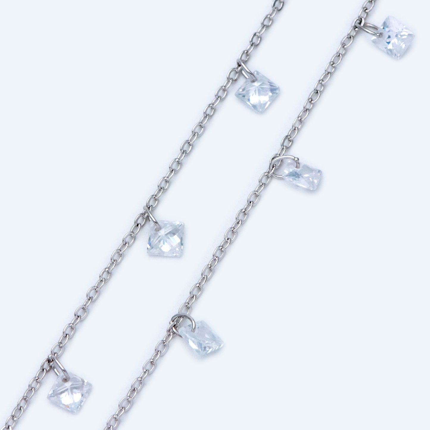 Gold/ Silver tone Beaded Chains, Gold/ Rhodium plated Brass Chain with CZ Beads 4mm (#LK-192)/ 1 Meter=3.3 ft