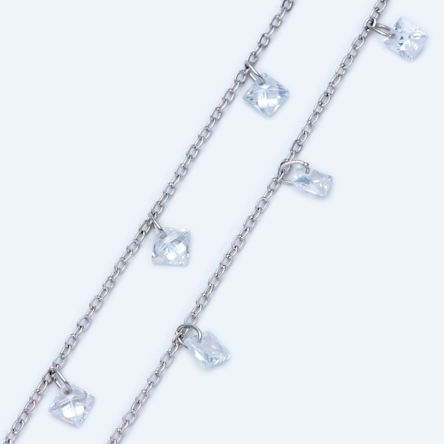 Gold/ Silver tone Beaded Chains, Gold/ Rhodium plated Brass Chain with CZ Beads 4mm (#LK-192)/ 1 Meter=3.3 ft