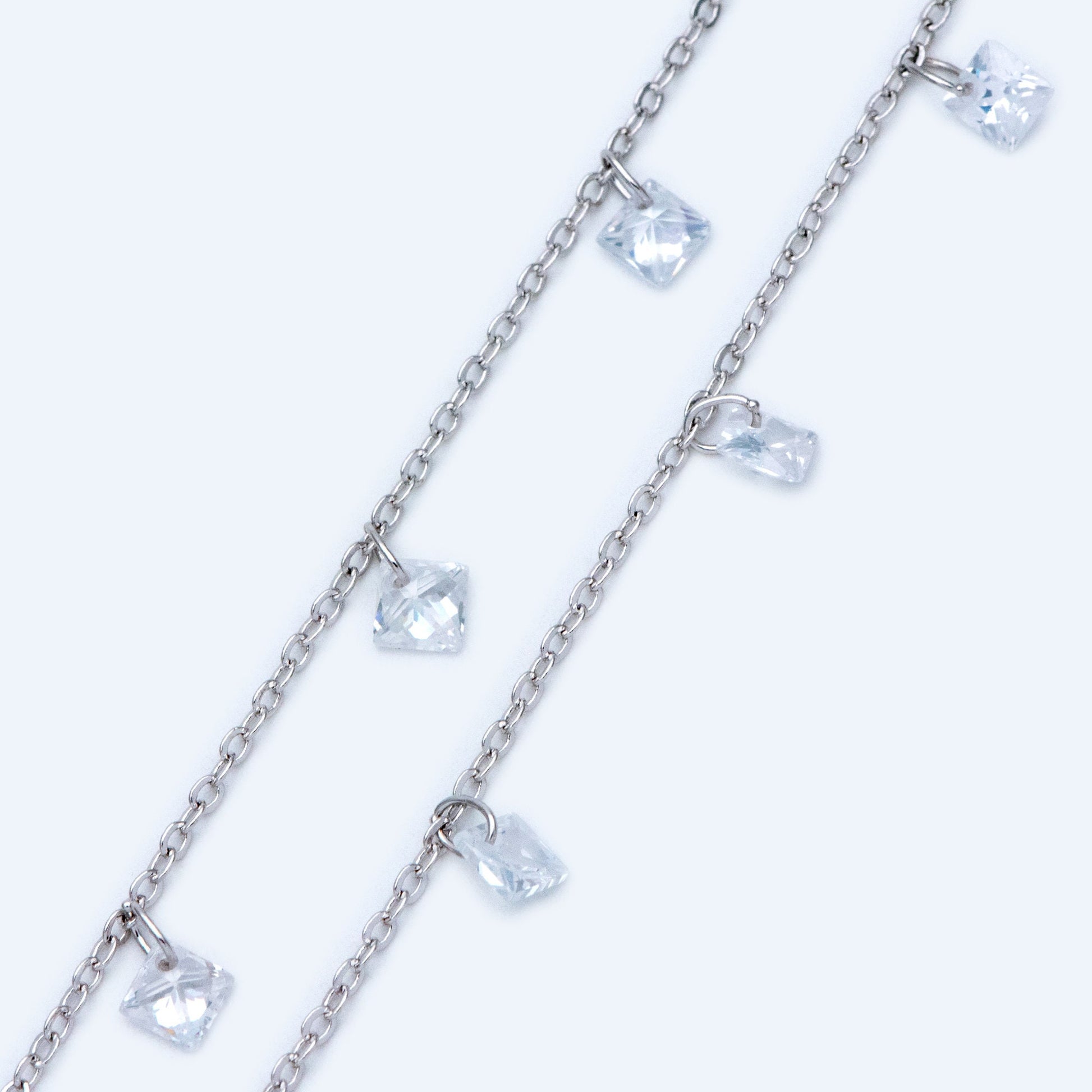 Gold/ Silver tone Beaded Chains, Gold/ Rhodium plated Brass Chain with CZ Beads 4mm (#LK-192)/ 1 Meter=3.3 ft