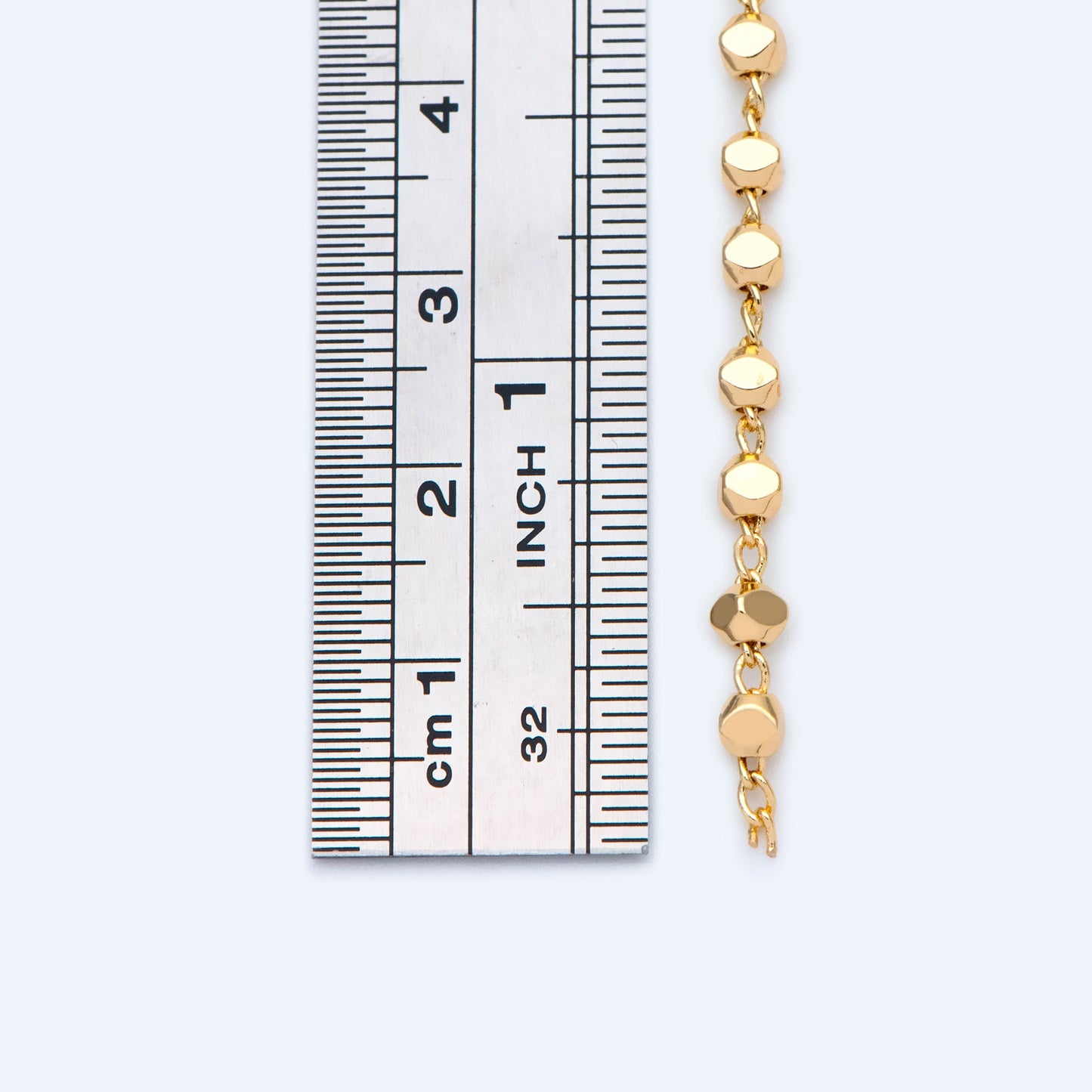 Gold plated Brass Beaded Chains, 1.5mm Chain with 3mm Faceted Beads, Jewelry Craft Chain Wholesale (#LK-193)/ 1 Meter=3.3 ft