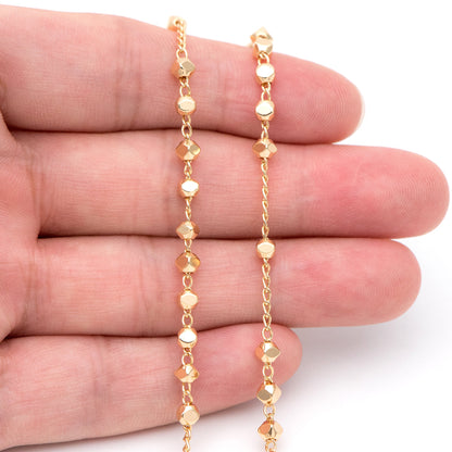 Gold plated Brass Beaded Chains, 1.5mm Chain with 3mm Faceted Beads, Jewelry Craft Chain Wholesale (#LK-193)/ 1 Meter=3.3 ft