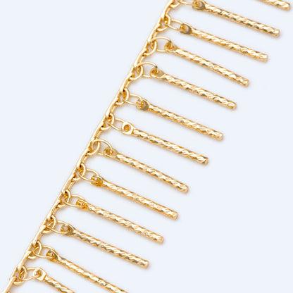 Gold/ Rhodium plated Brass Beaded Chains, Link Chain with 15mm Stick Bar Beads (#LK-194)/ 1 meter=3.3 feet