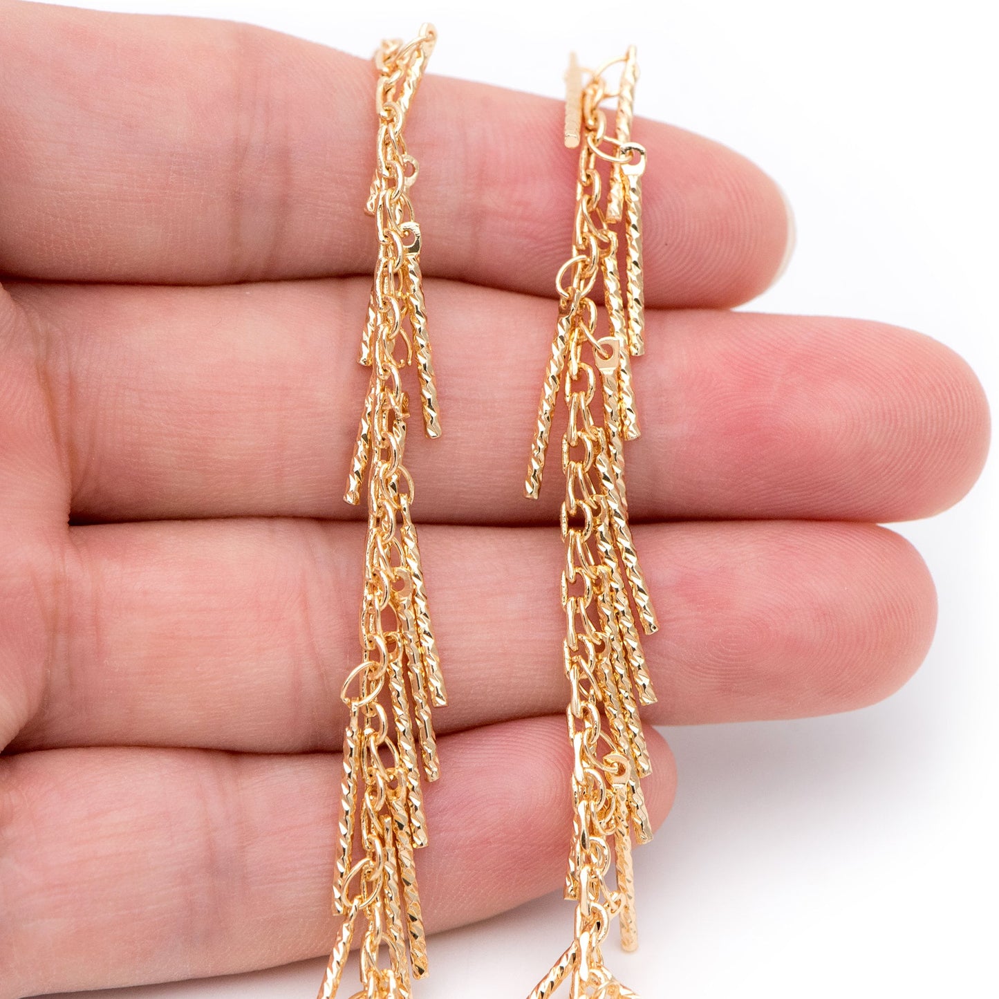 Gold/ Rhodium plated Brass Beaded Chains, Link Chain with 15mm Stick Bar Beads (#LK-194)/ 1 meter=3.3 feet