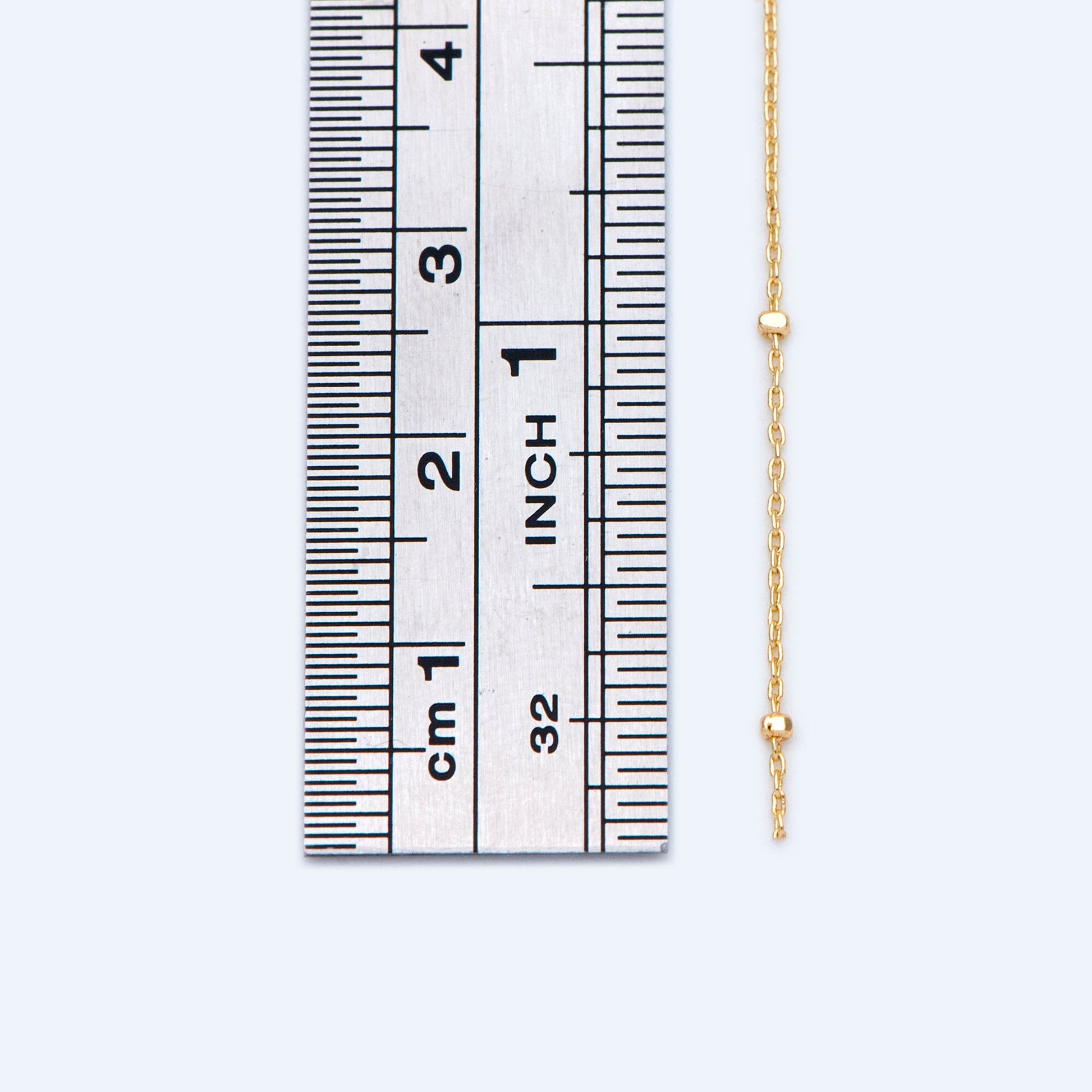 Gold/ Silver Tone Cube Beaded Chains, 0.8mm Cable Chain with 1.3mm Cube Beads, Thin Craft Jewelry Chain (#LK-196)/ 1 Meter=3.3 ft