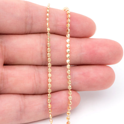 Gold plated Brass Beaded Chains 2mm, Craft Jewelry Chain (#LK-198)/ 1 Meter=3.3 ft