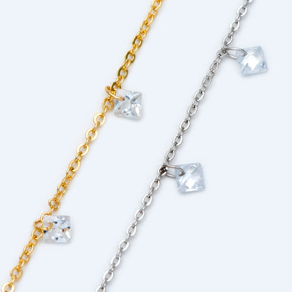 Gold/ Silver tone Beaded Chains, Gold/ Rhodium plated Brass Chain with CZ Beads 4mm (#LK-192)/ 1 Meter=3.3 ft
