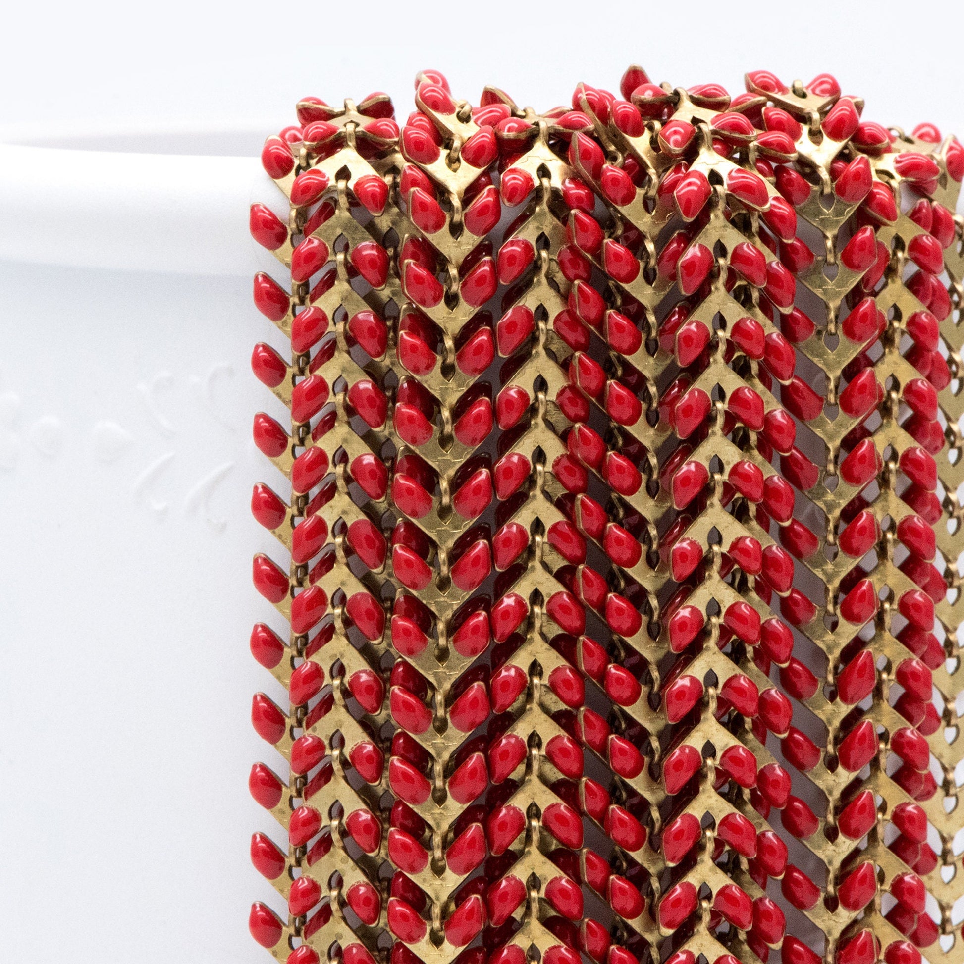 Red Enamel Brass Arrow Chain 6mm, Flat Chevron Chain, Herringbone Fish bone Designer Chain (#LK-048-6)/ 1 Meter=3.3ft
