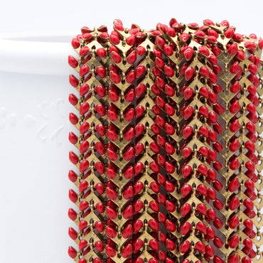Red Enamel Brass Arrow Chain 6mm, Flat Chevron Chain, Herringbone Fish bone Designer Chain (#LK-048-6)/ 1 Meter=3.3ft