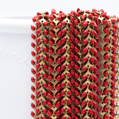 Red Enamel Brass Arrow Chain 6mm, Flat Chevron Chain, Herringbone Fish bone Designer Chain (#LK-048-6)/ 1 Meter=3.3ft