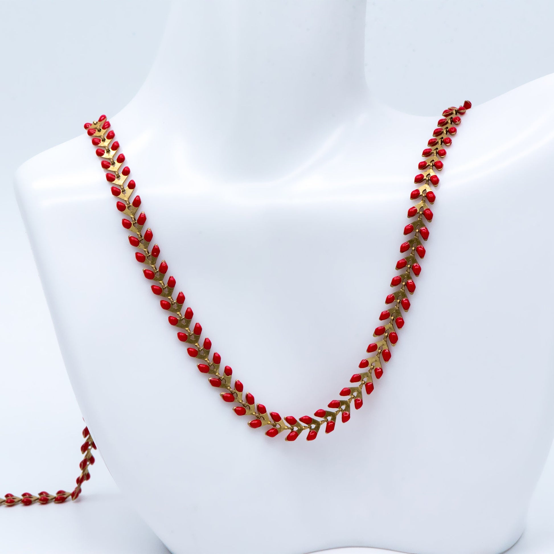 Red Enamel Brass Arrow Chain 6mm, Flat Chevron Chain, Herringbone Fish bone Designer Chain (#LK-048-6)/ 1 Meter=3.3ft