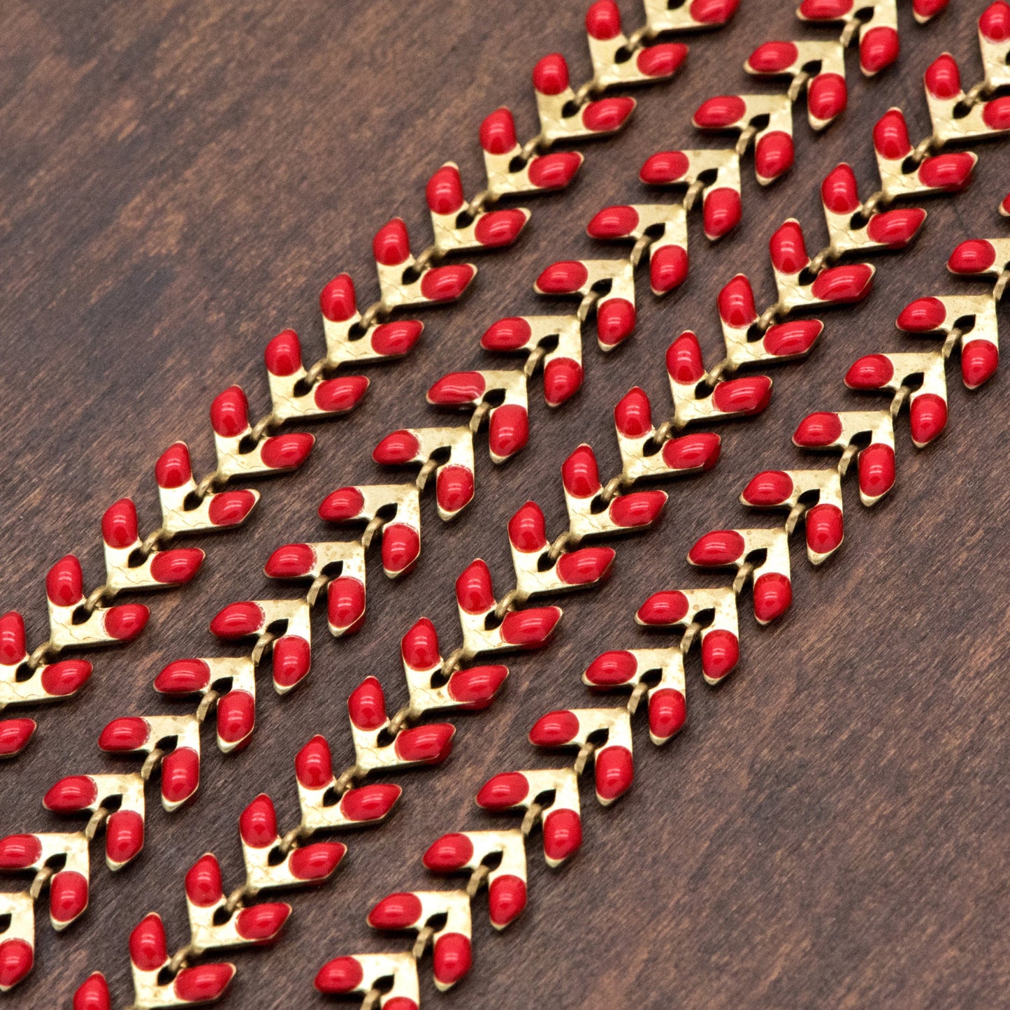 Red Enamel Brass Arrow Chain 6mm, Flat Chevron Chain, Herringbone Fish bone Designer Chain (#LK-048-6)/ 1 Meter=3.3ft