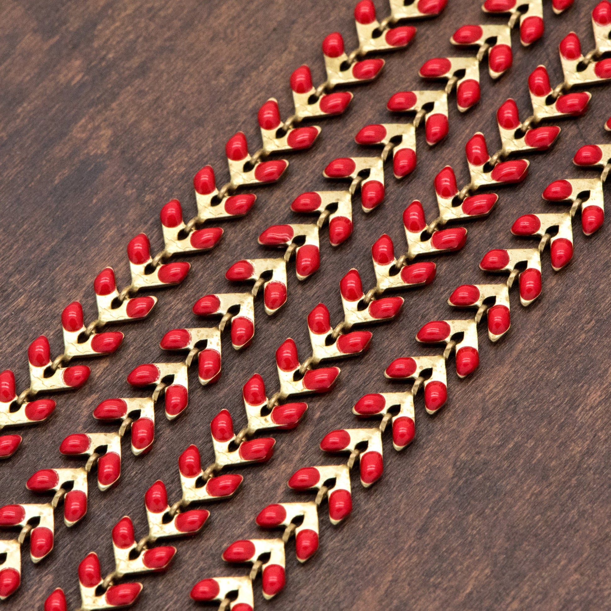 Red Enamel Brass Arrow Chain 6mm, Flat Chevron Chain, Herringbone Fish bone Designer Chain (#LK-048-6)/ 1 Meter=3.3ft