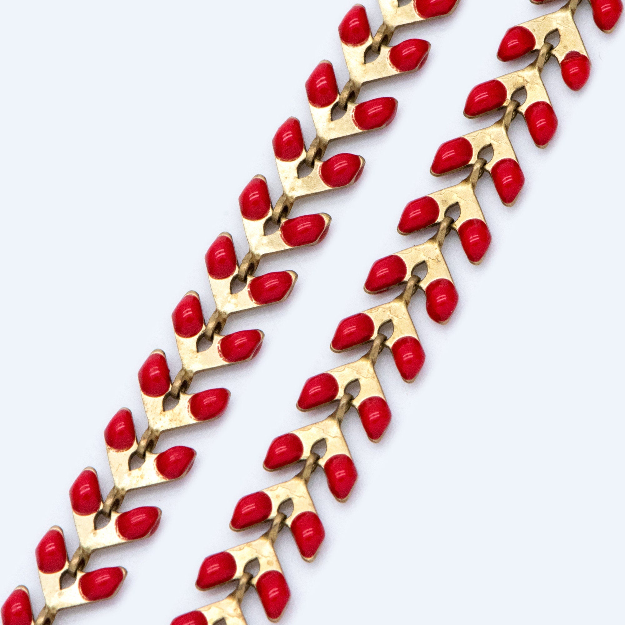 Red Enamel Brass Arrow Chain 6mm, Flat Chevron Chain, Herringbone Fish bone Designer Chain (#LK-048-6)/ 1 Meter=3.3ft